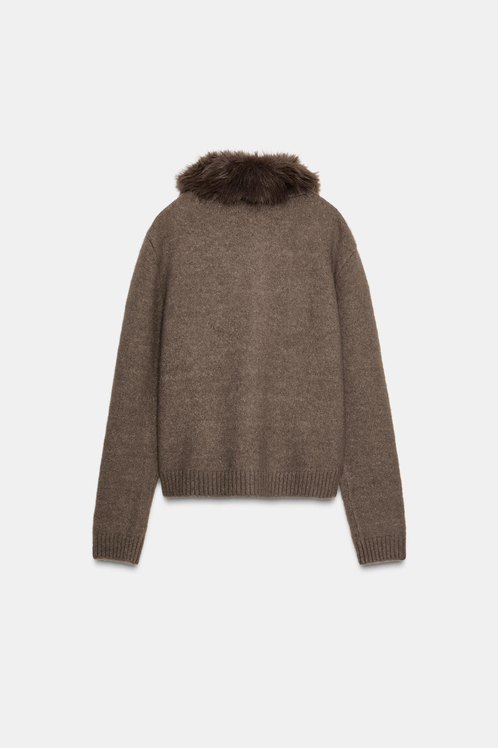 FAUX FUR LAPEL KNIT CARDIGAN