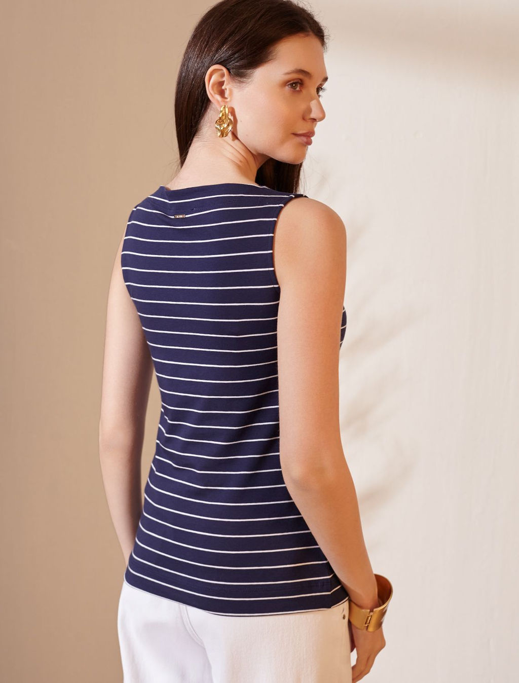 Топ в полоску с вырезом лодочка из премиального хлопка с эластаном