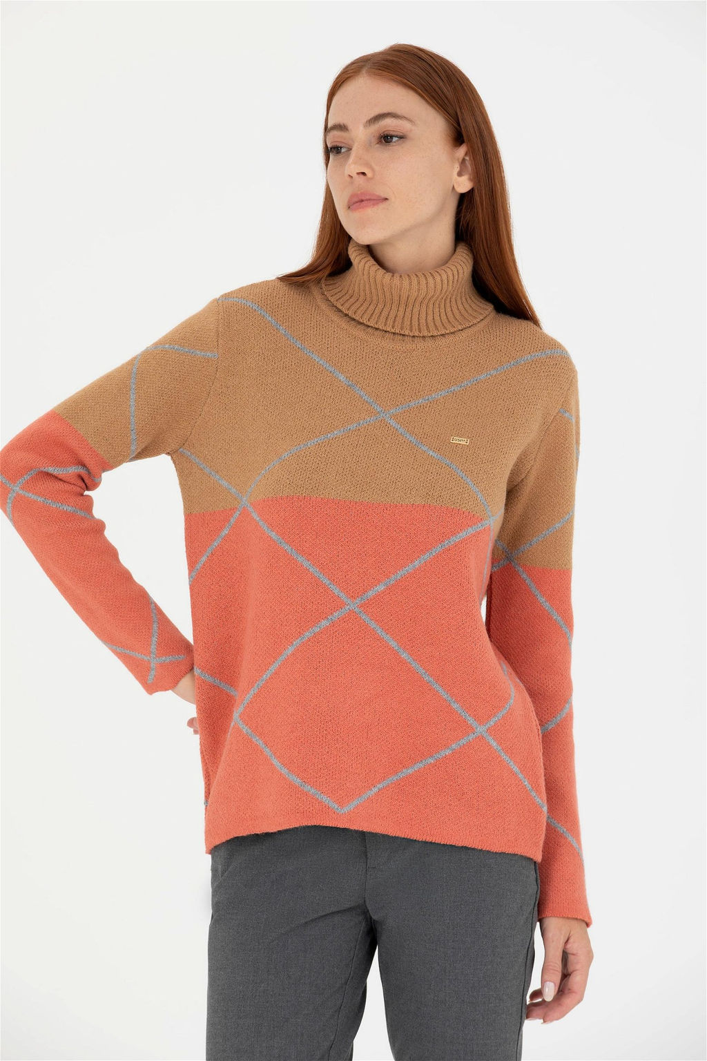 Женский свитер с высоким воротником песочного цвета Неожиданная скидка в корзине - U.s. polo assn фото 3