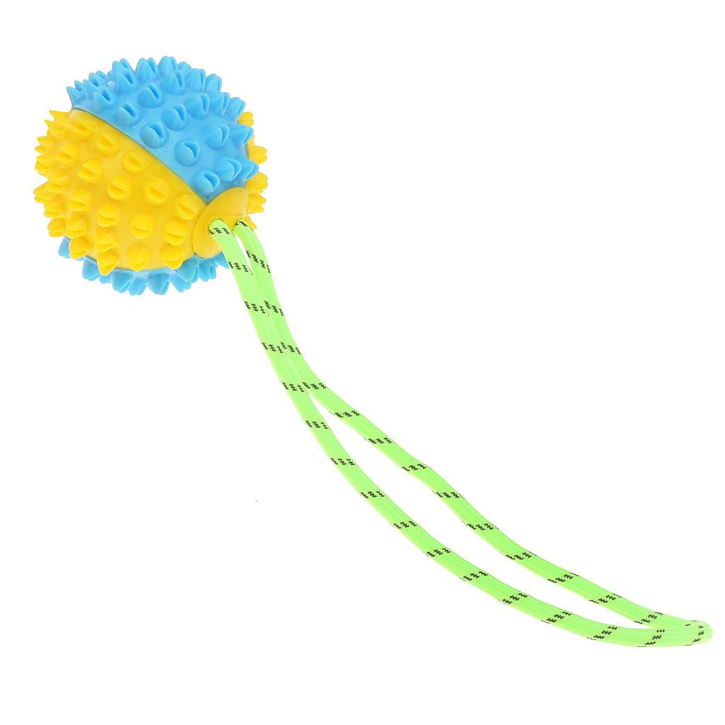 Пэт тойс (Pet toys) Игрушка для кошки Мяч на веревке 7х7см h6,5см, общий размер 28х7х6,5см, резиновая, на картоне, двухцветная, цвета в ассортименте: желтый/красный, желтый/голубой, голубой/красный (Китай) - Домашняя мода фото 2