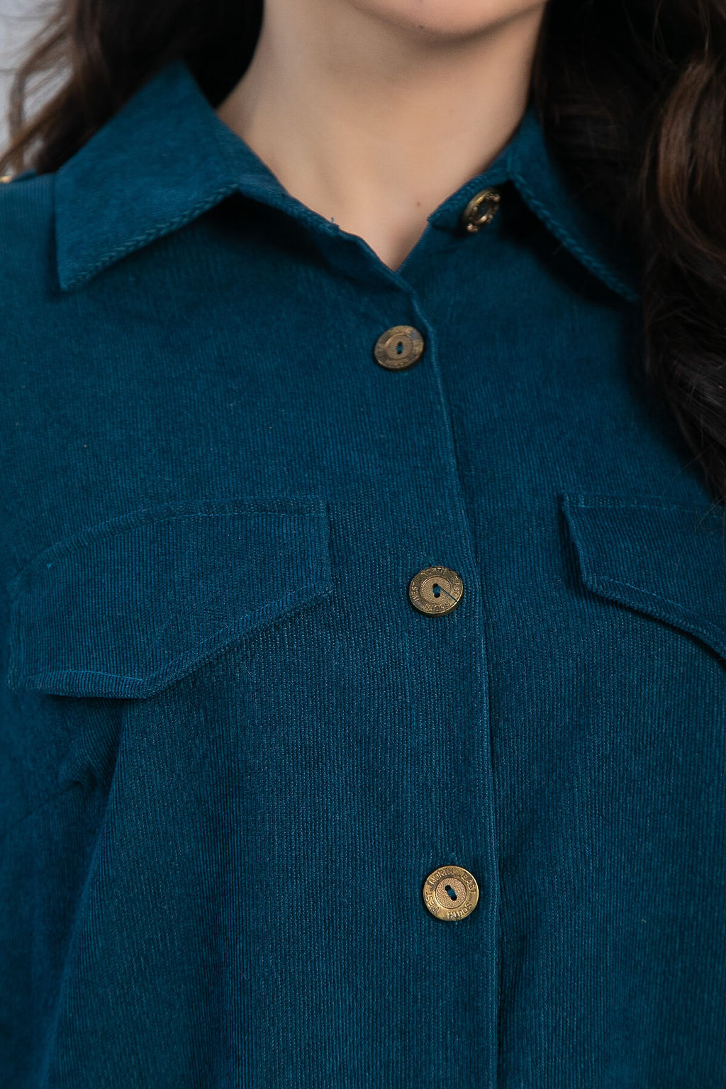 Платье-рубашка LT Collection П12798М вельветовое сине-зеленое