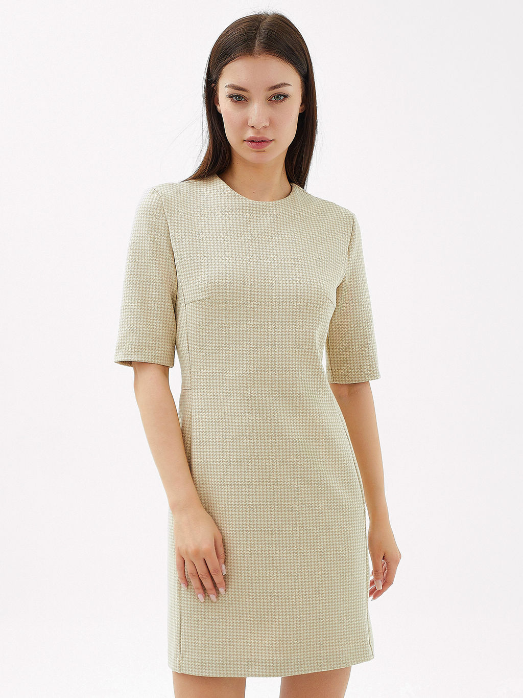 Платье женское коричневое с паттерном лапка кофейная лапка 152548