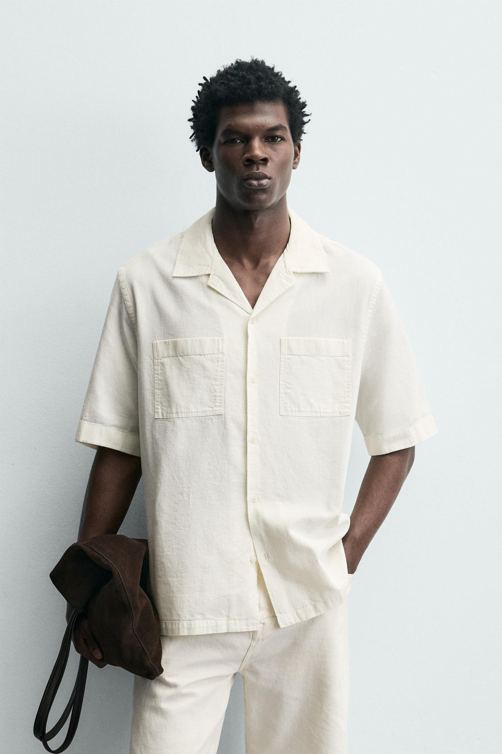 Рубашка Camisa Algodon Lino из льна бежевого цвета