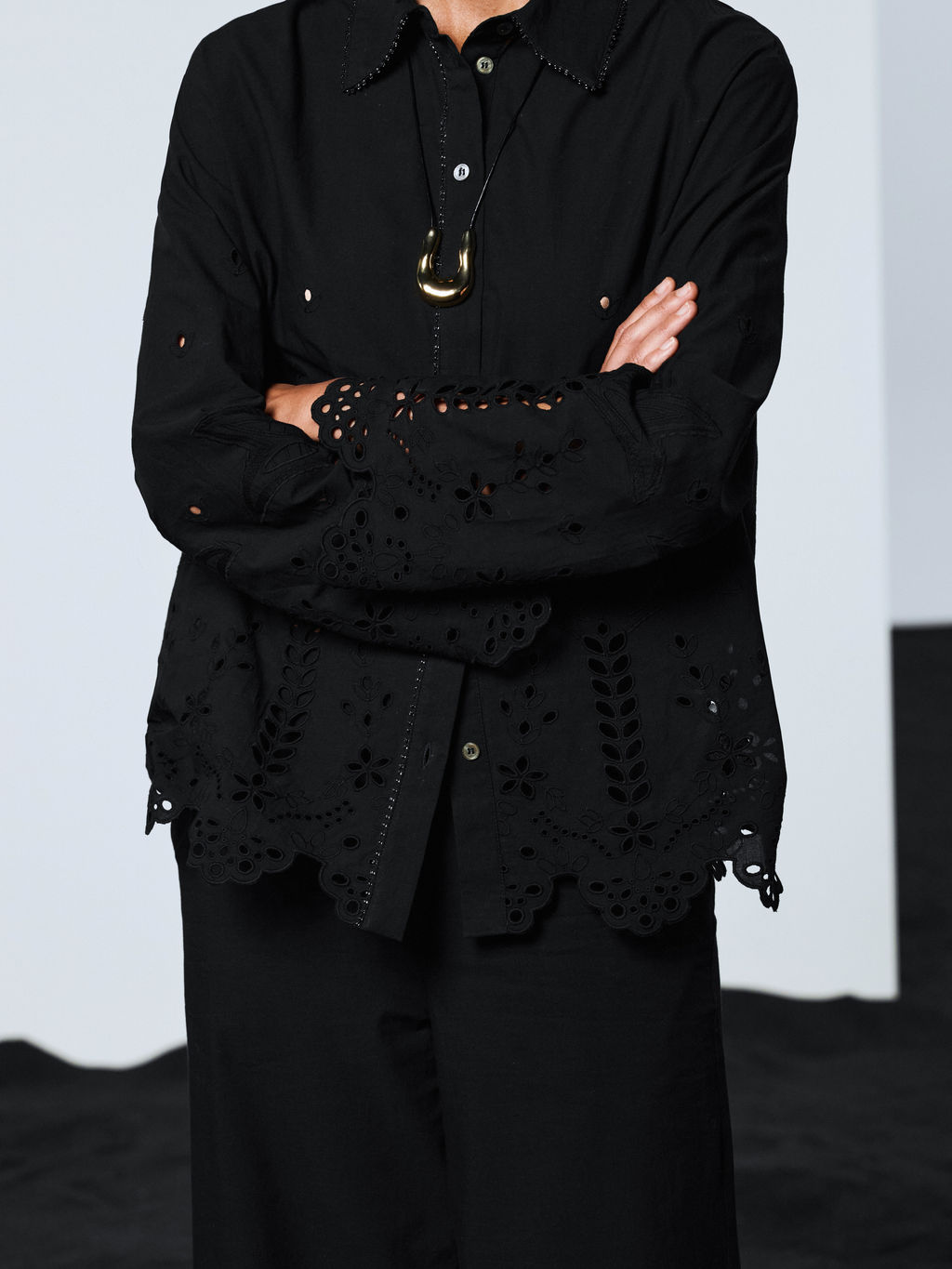 Хлопковая рубашка с вышивкой / Zarina  фото 3