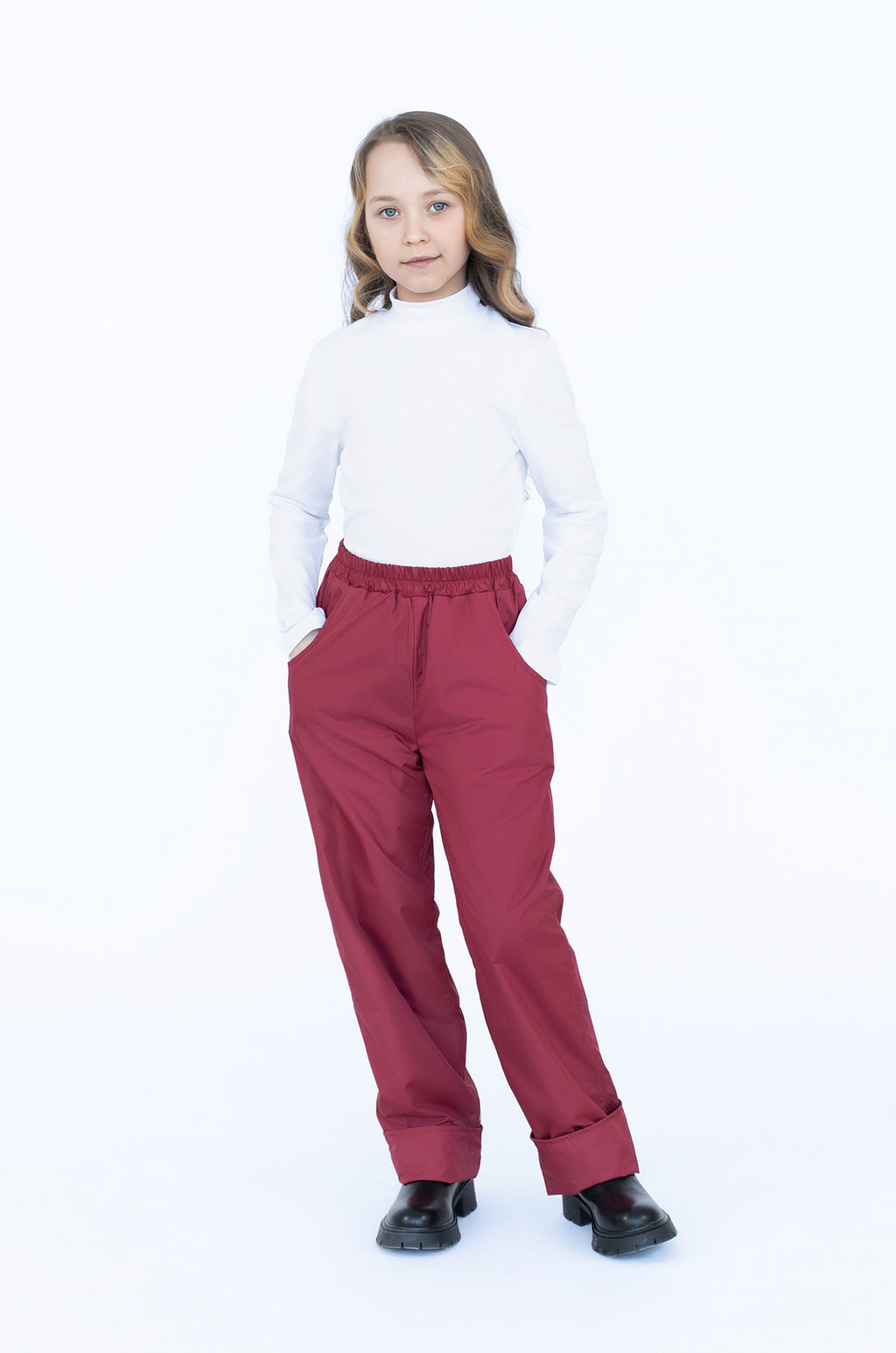 Брюки на поясе демисезонные бордовые