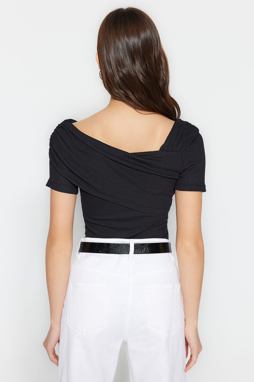 Siyah Asimetrik Yakal? Fitted/Vucuda Oturan C?tc?tl? Orme Body TWOSS23BD00060