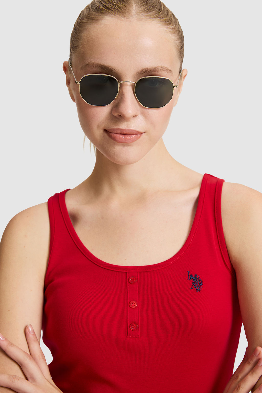 Kad_n K_rm_z_ Kare Yaka Basic Ti__rt - U.s. polo assn фото 2