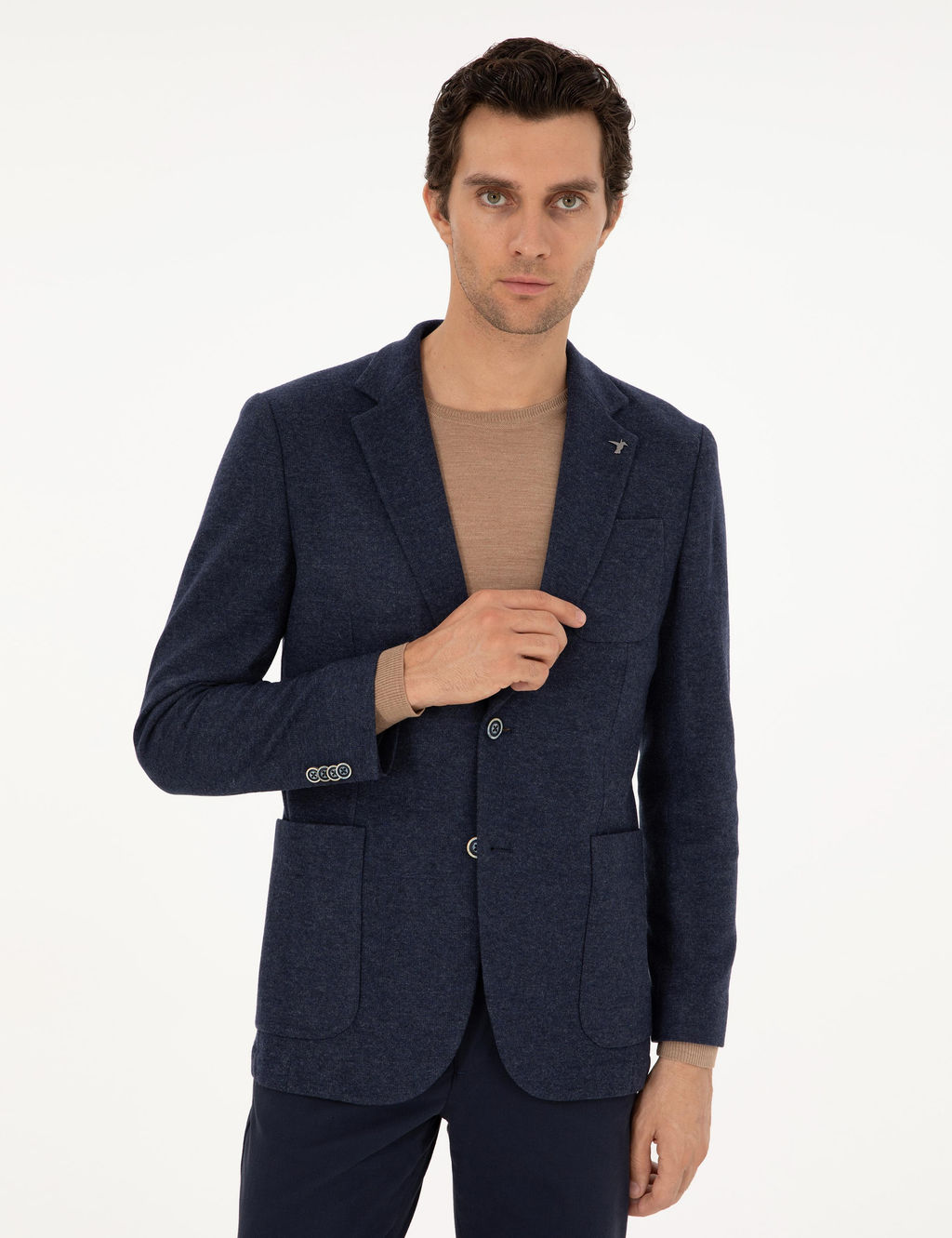 Темно-синяя приталенная куртка из смесового кашемира темно-синего цвета - Cacharel фото 3