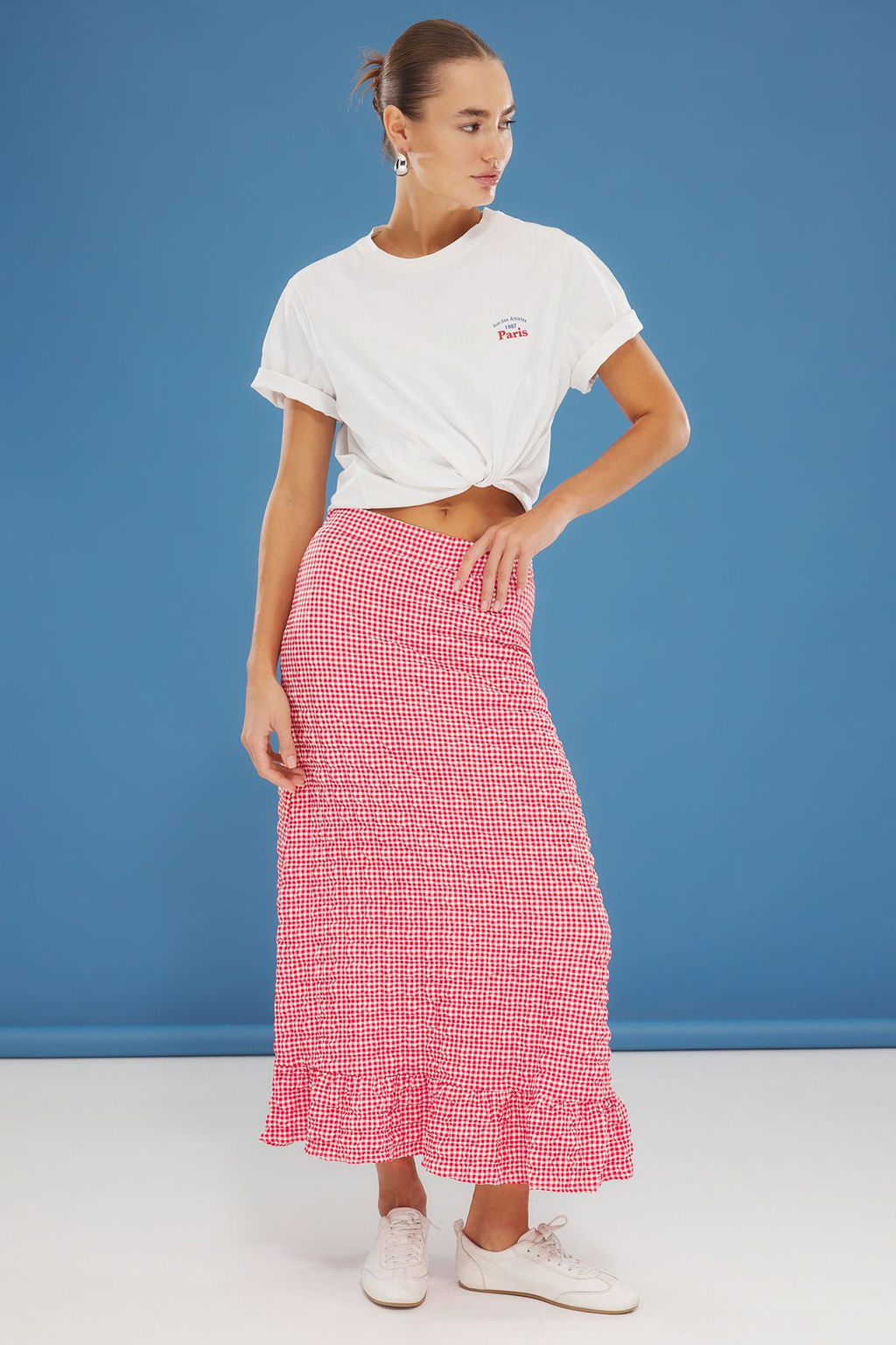 TRENDYOLMILLA Siyah Gofre Kumas Potikare Desen Maxi Boy Dokuma Etek TWOSS25ET00048 фото 6