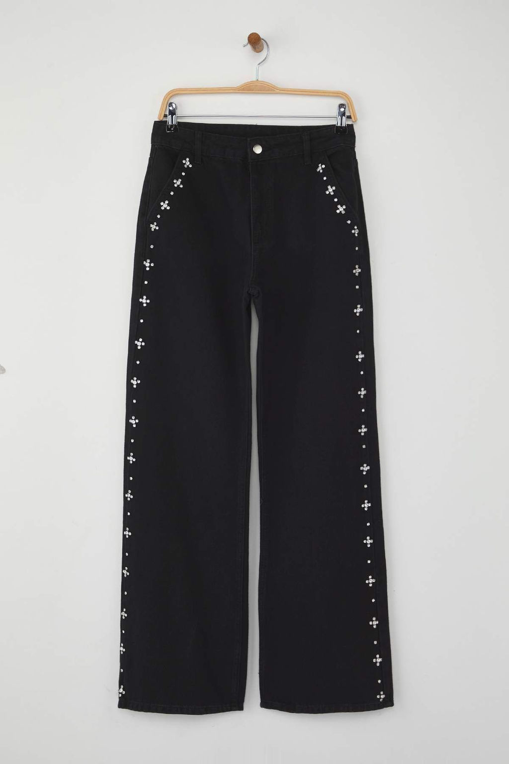 Siyah Yuksek Bel Tasl? Wide Leg Jeans TWOAW26JE00032 - Trendyolmilla фото 5