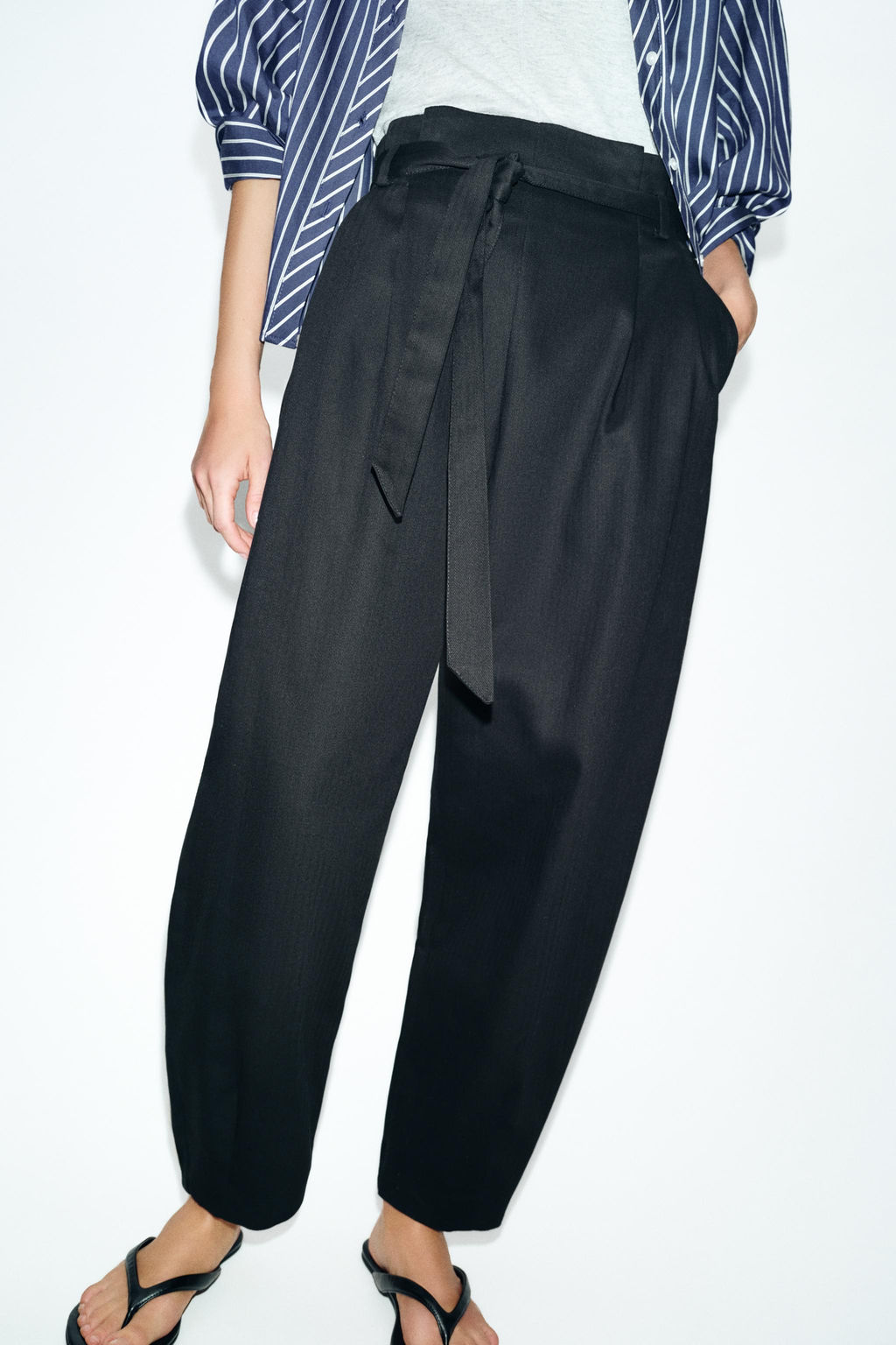 PANTAL?N PAPERBAG CINTUR?N / Azul noche - Zara фото 2