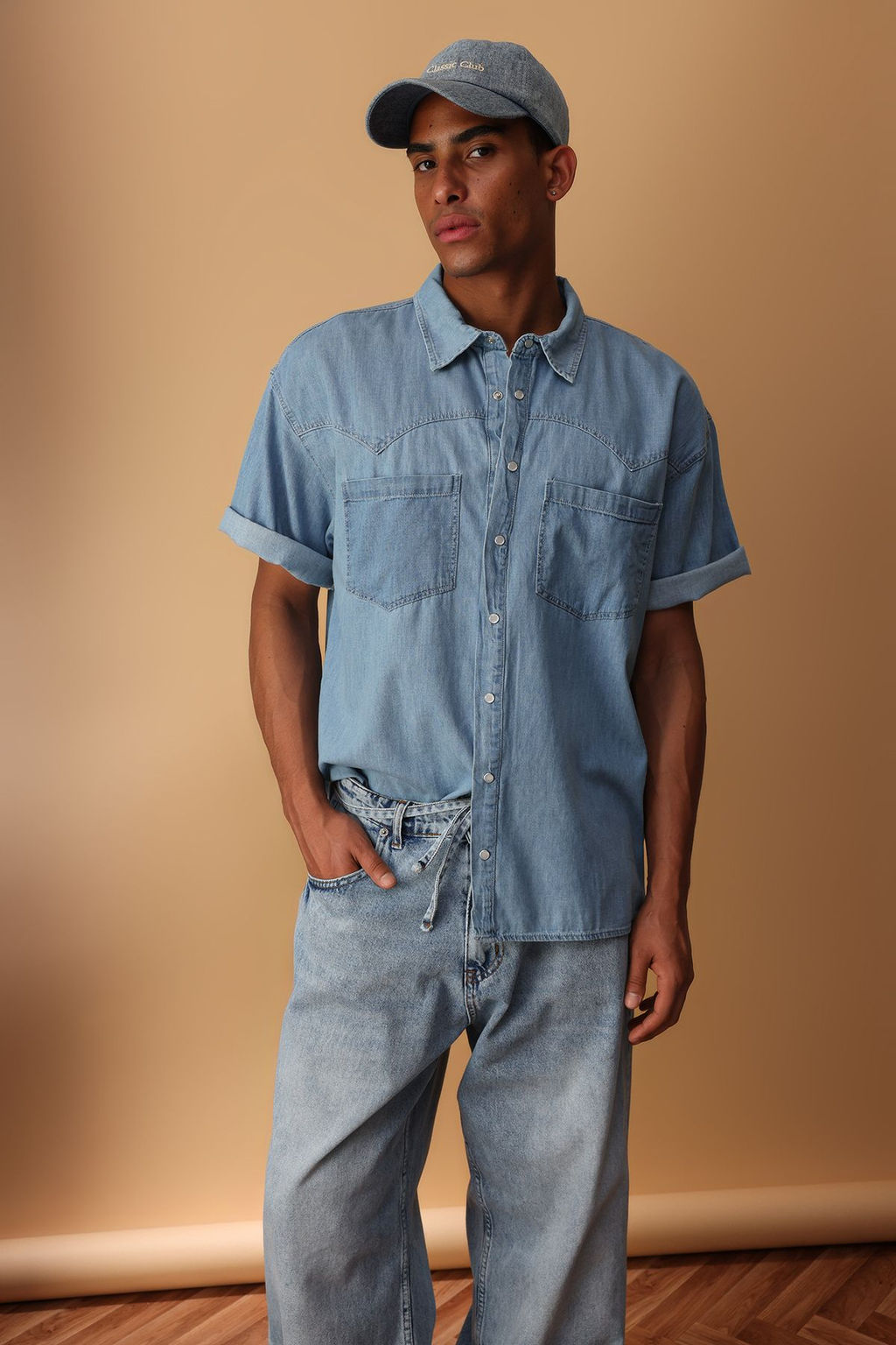 TRENDYOL MAN Mavi Genis Fit K?sa Kol Western Denim Kot Gomlek TMNSS25GO00046 - Trendyolmilla фото 2