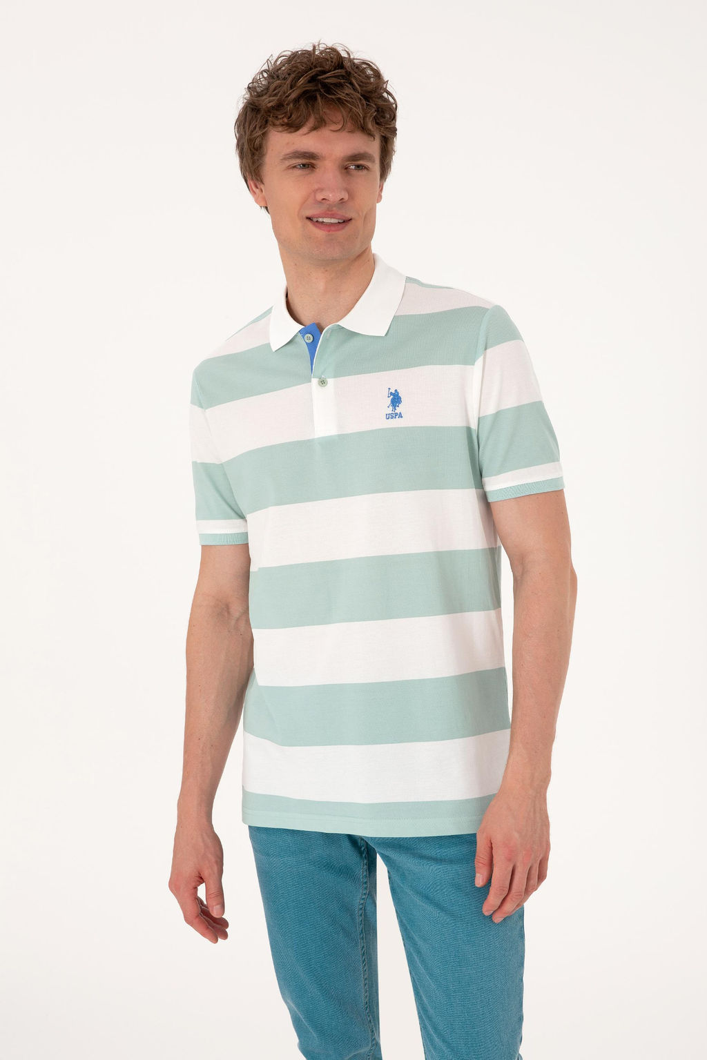 Erkek Regular Fit Su Ye_ili Polo Yaka _izgili Ti__rt Sepette S_rpriz _ndirim - U.s. polo assn фото 3