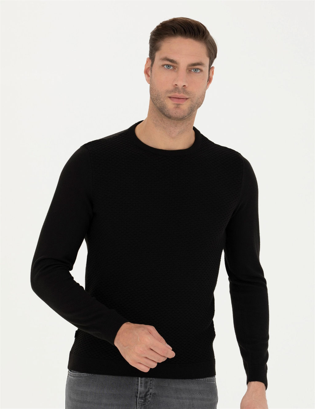 Siyah Slim Fit Bisiklet Yaka Triko Kazak - Pierre cardin фото 3