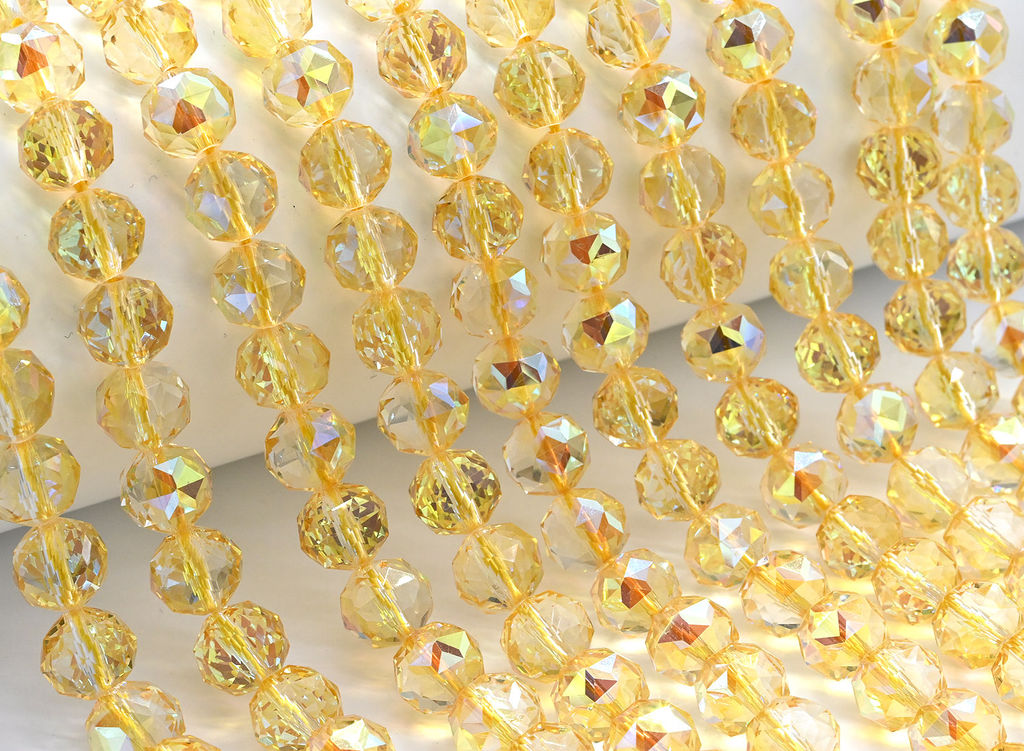 Бусины из циркона шарик с гранями 10мм цв.желтый хамелеон, 39см, 43 бусины Радуга камня