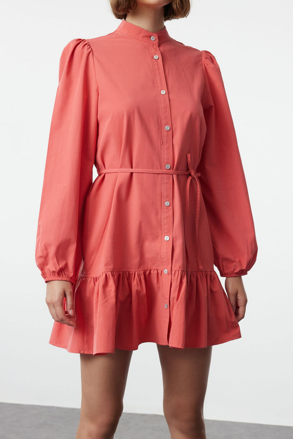 Gul Kurusu Kusakl? Duz Mini Kusakl? Uzun Kollu Mini Dokuma Elbise TWOAW24EL00795