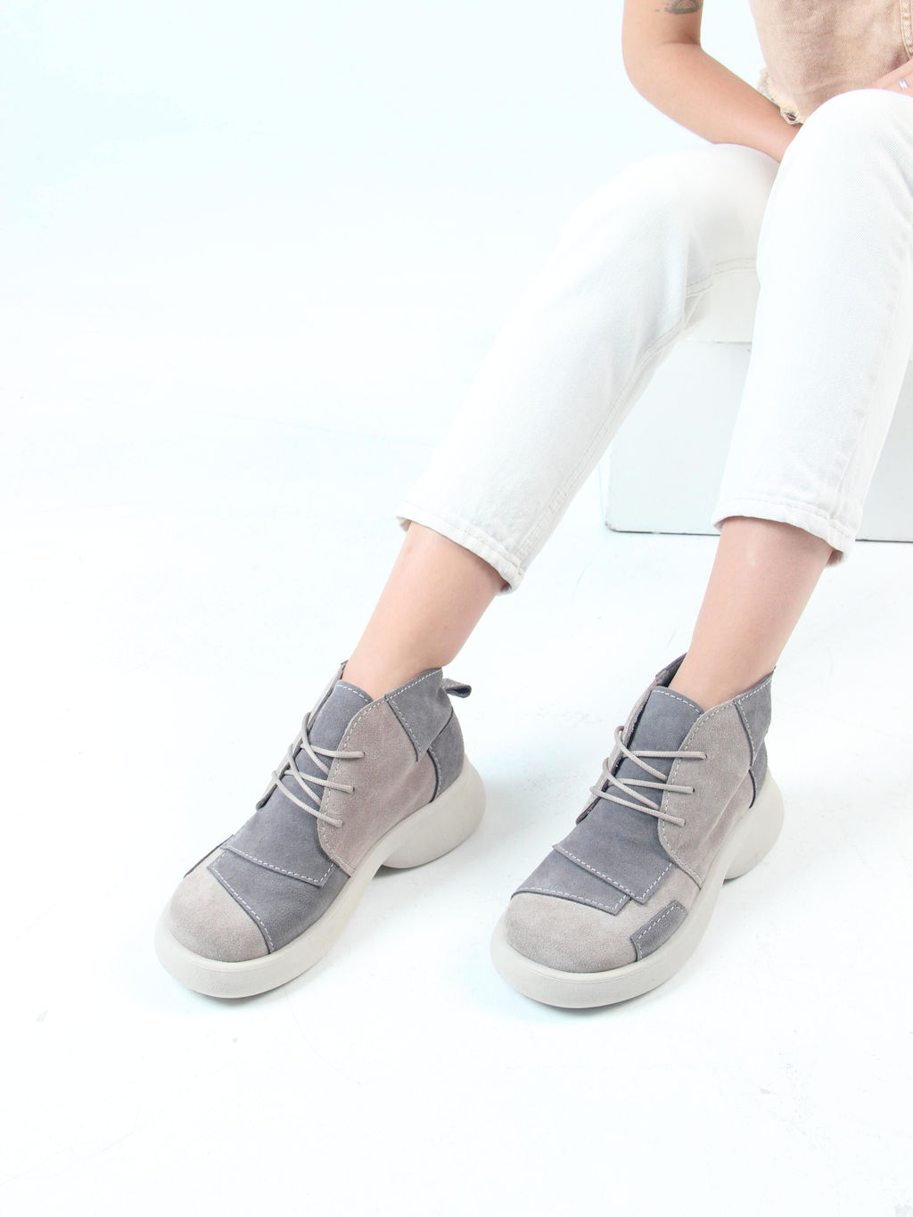 Ботинки EDART 305.927 be. ваниль серый замша/байка