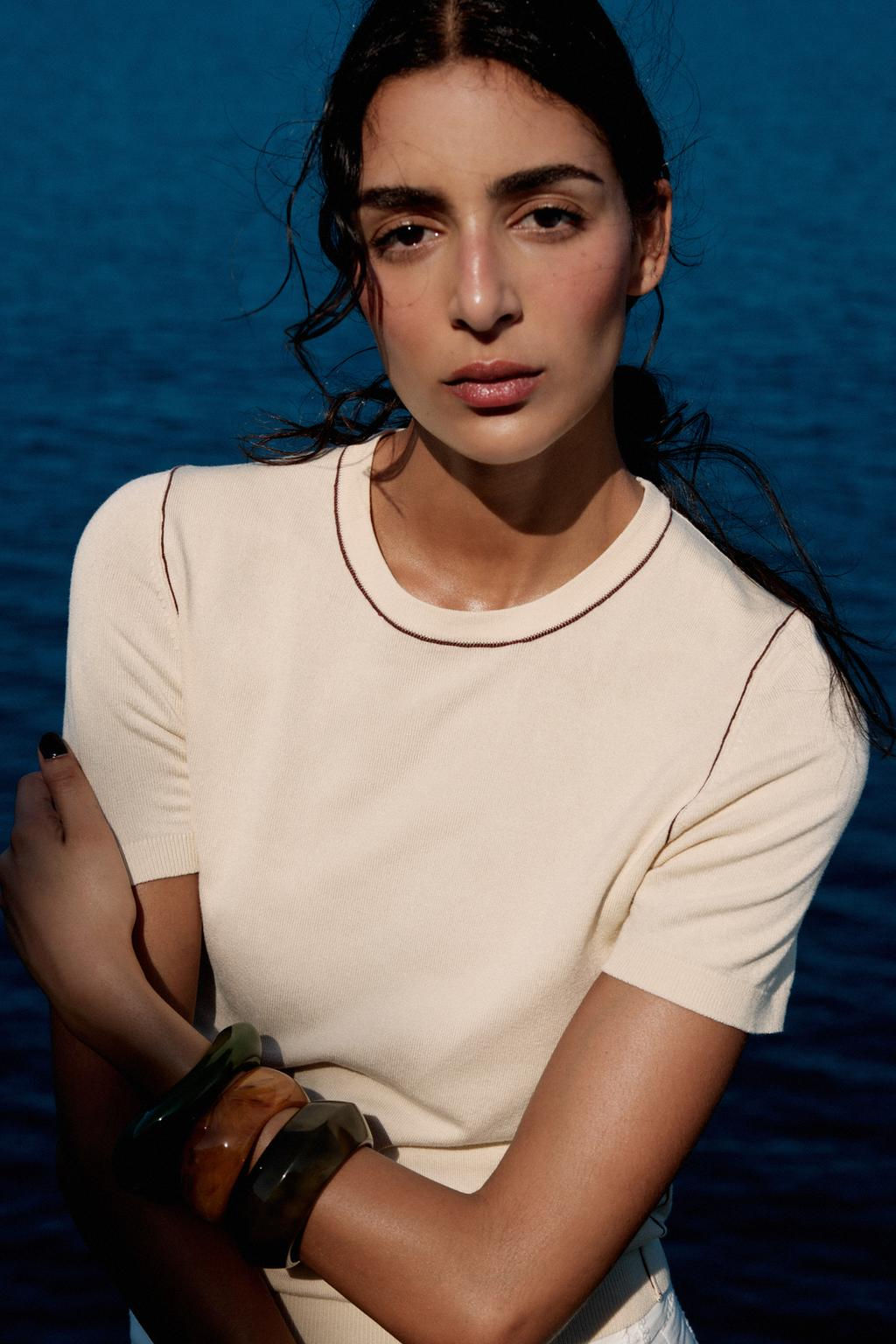 SHORT SLEEVE KNIT TOP WITH PIPING - Zara фото 60