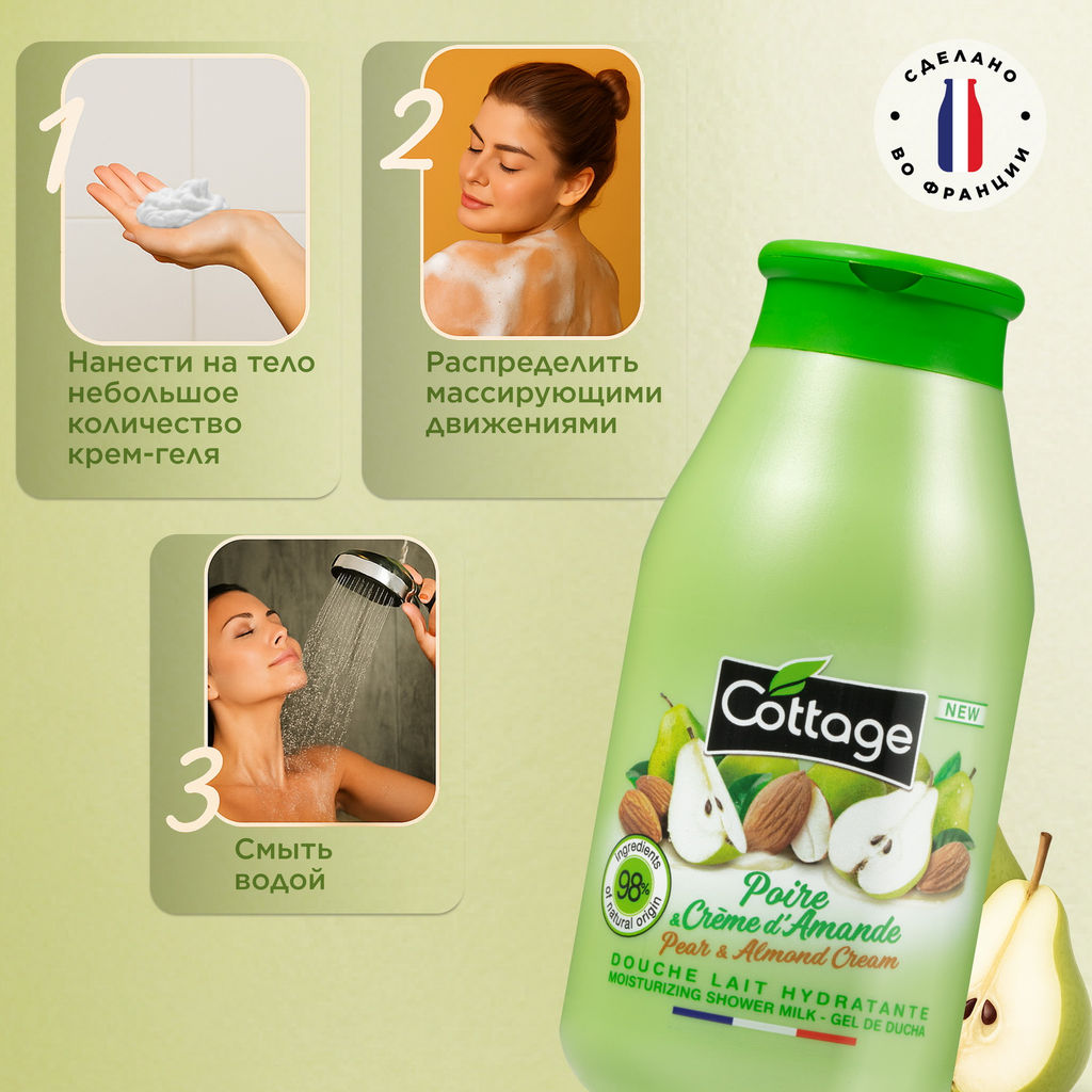 COTTAGE Молочко для душа увлажняющее ГРУША & МИНДАЛЬНОЕ МОЛОЧКО / PEAR & ALMOND CREAM 250 мл  фото 6