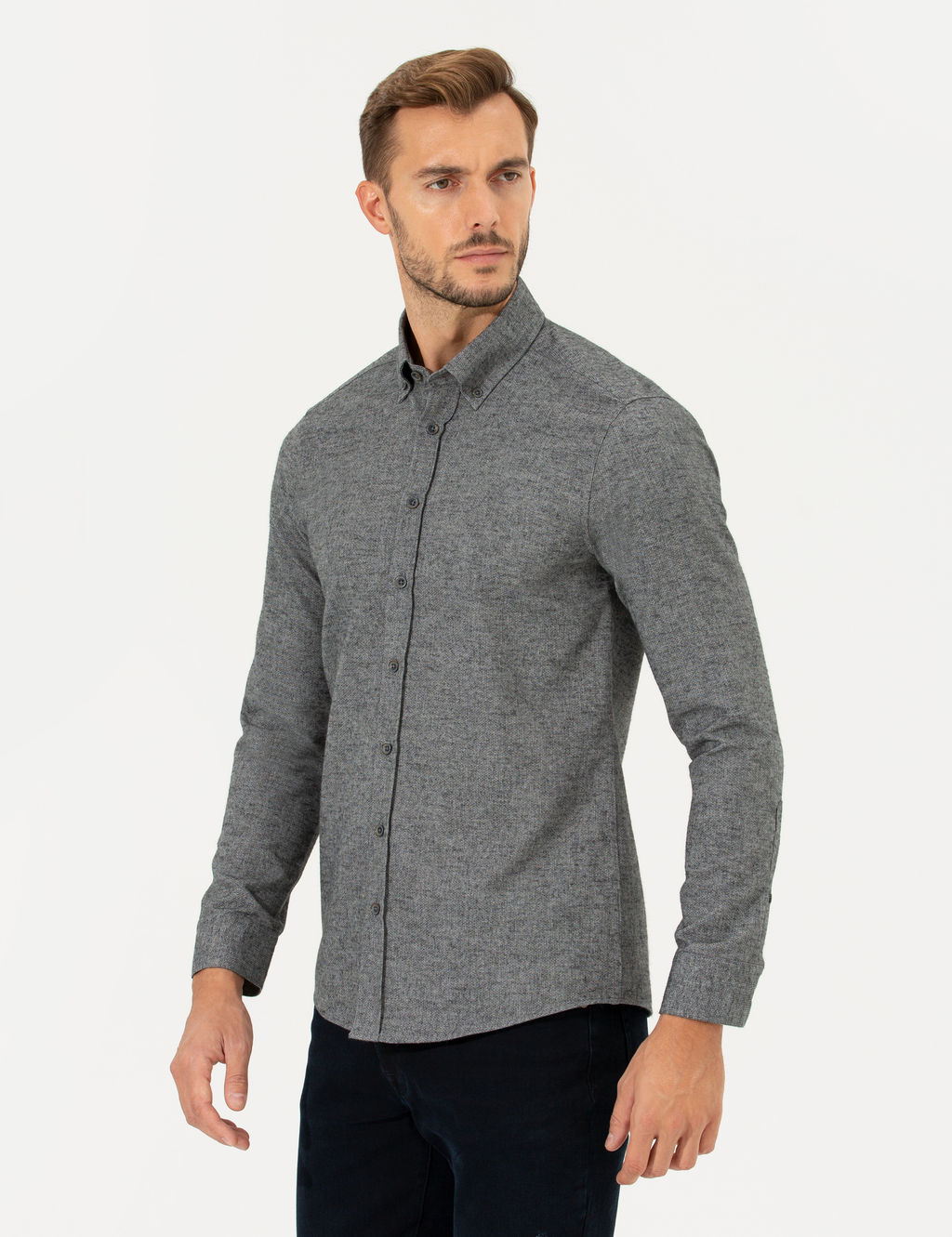 Gri Slim Fit Uzun Kollu G_mlek