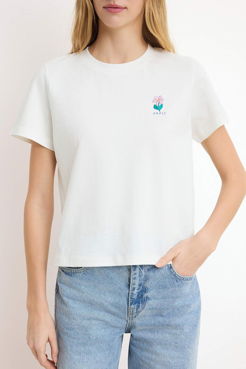 Ekru Regular/Normal Kal?p K?sa Kollu Nak?sl? Tok %100 Pamuk Orme T-Shirt TWOSS26TS00016 - Trendyolmilla фото 6