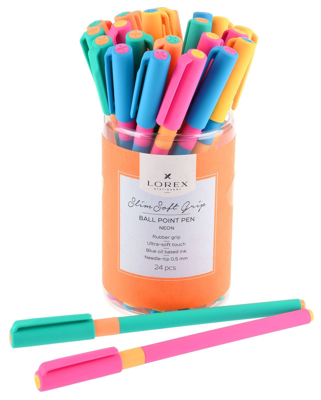 Цена за 2 шт. Ручка шариковая на масляной основе LOREX NEON Slim Soft Grip синяя 0,5 мм, ассорти круглый...