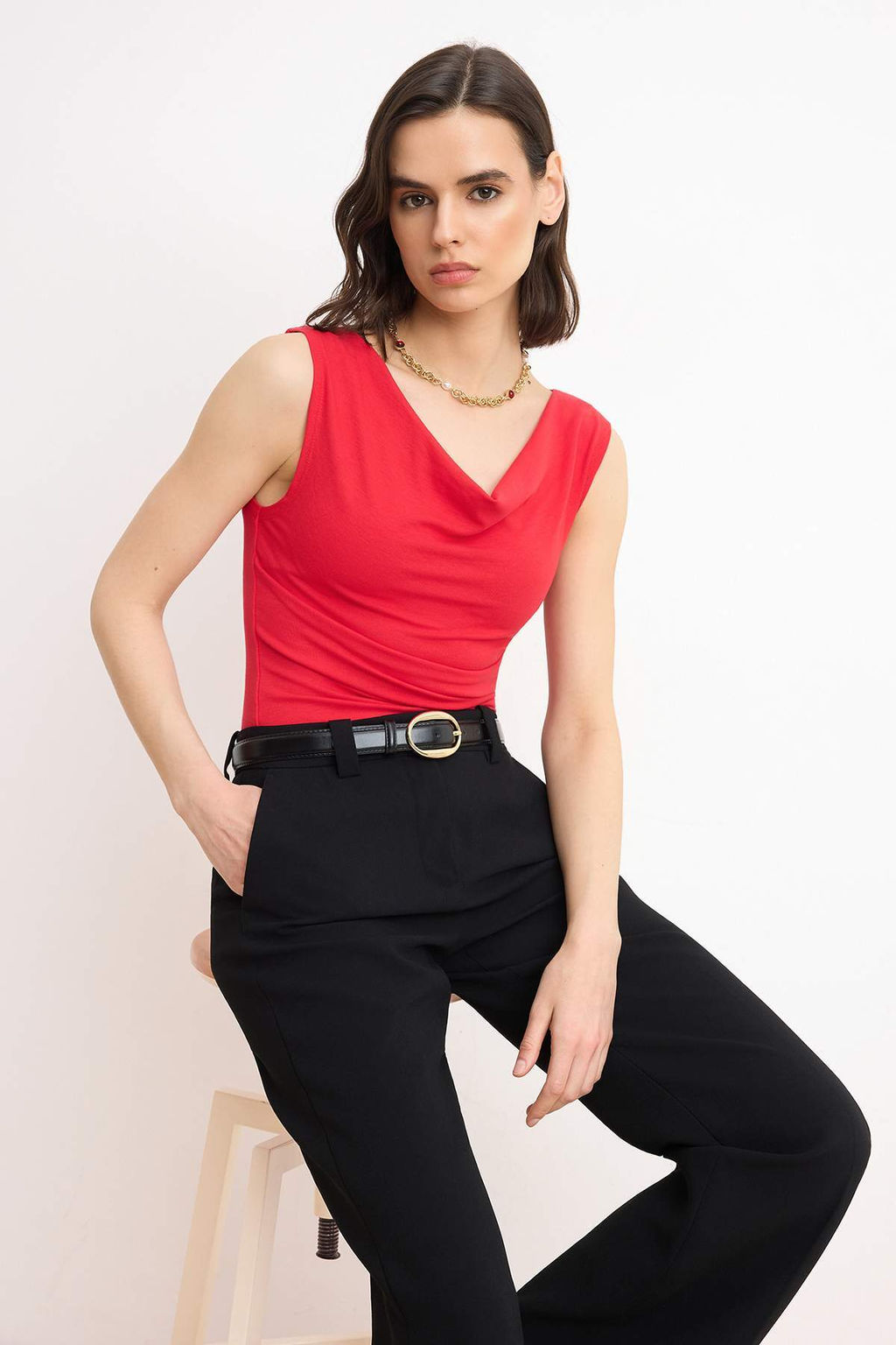 Siyah Fitted/Vucuda Oturan Degaje Yaka Kolsuz Yumusak Orme Bluz TWOSS26BZ00464 - Trendyolmilla фото 5