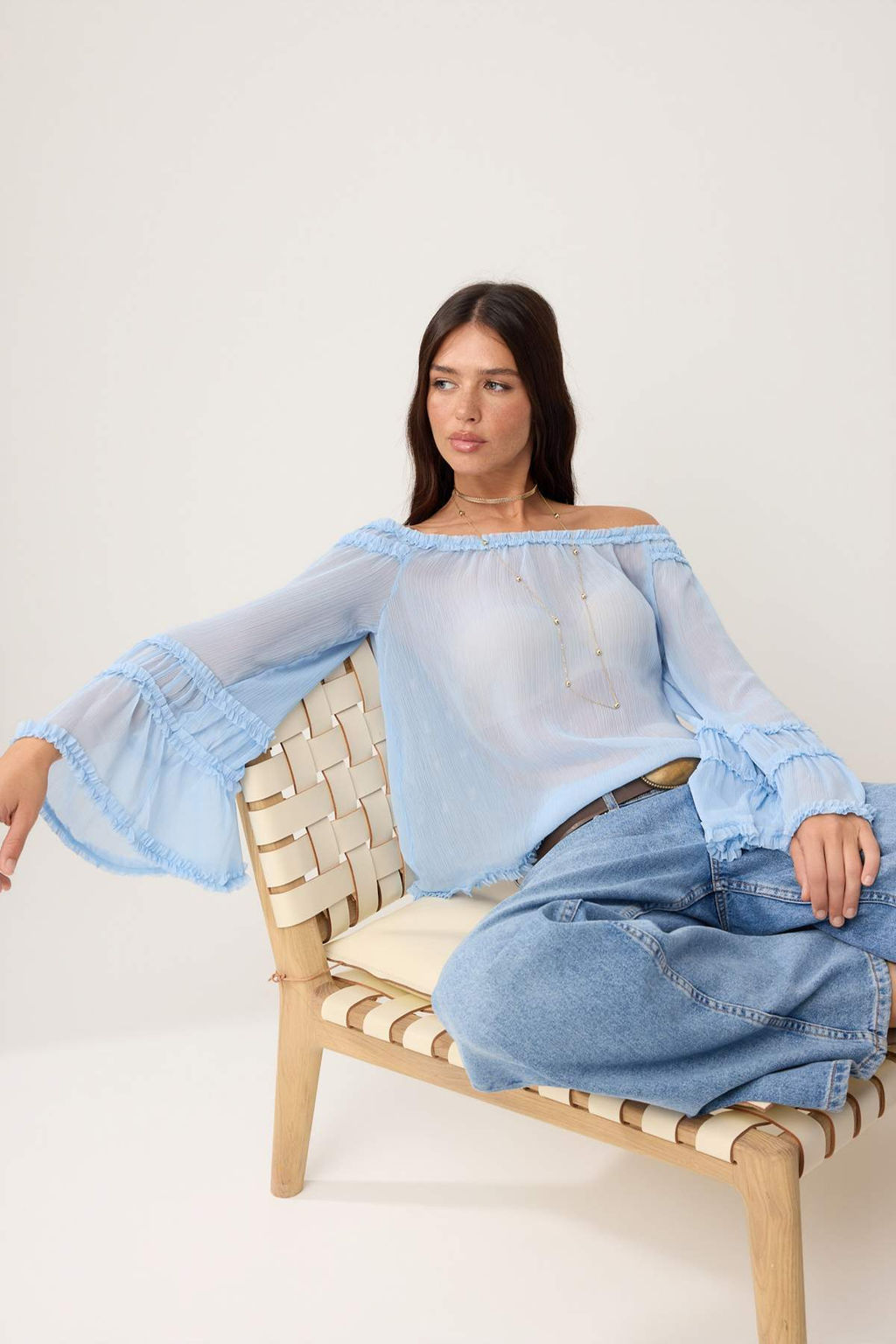 Ac?k Mavi Standart Beden F?rf?r Detayl? Transparan Dokuma Bluz TWOSS26BZ00490 - Trendyolmilla фото 2
