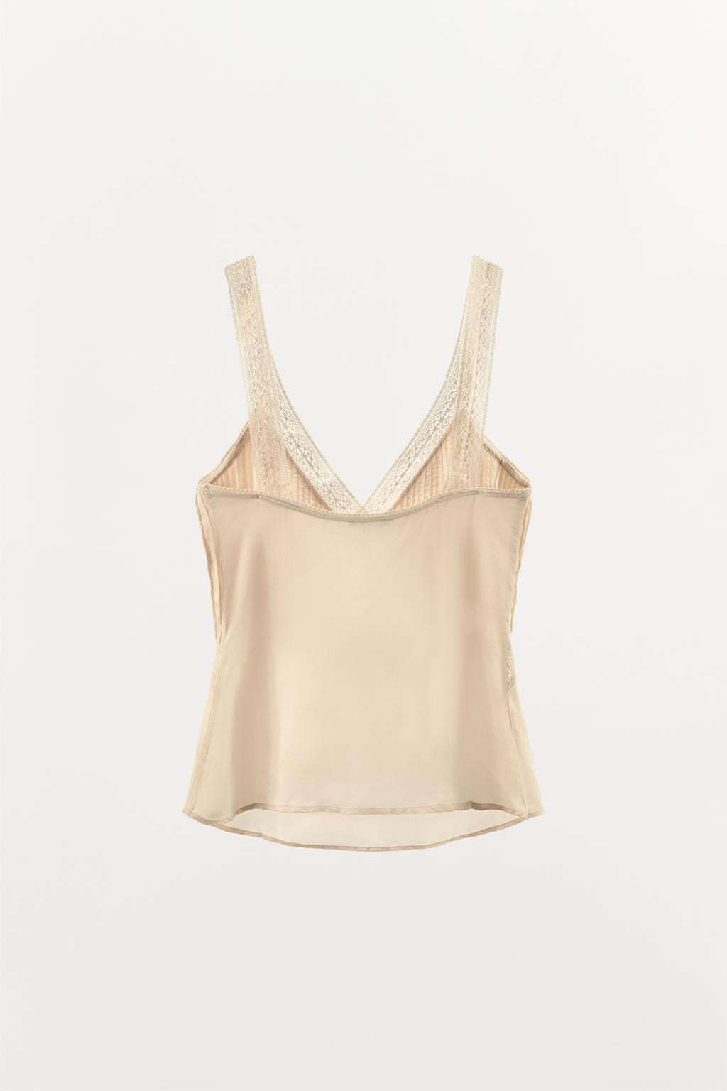 SATIN TOP WITH EMBROIDERY AND LACE TRIM - Zara фото 5