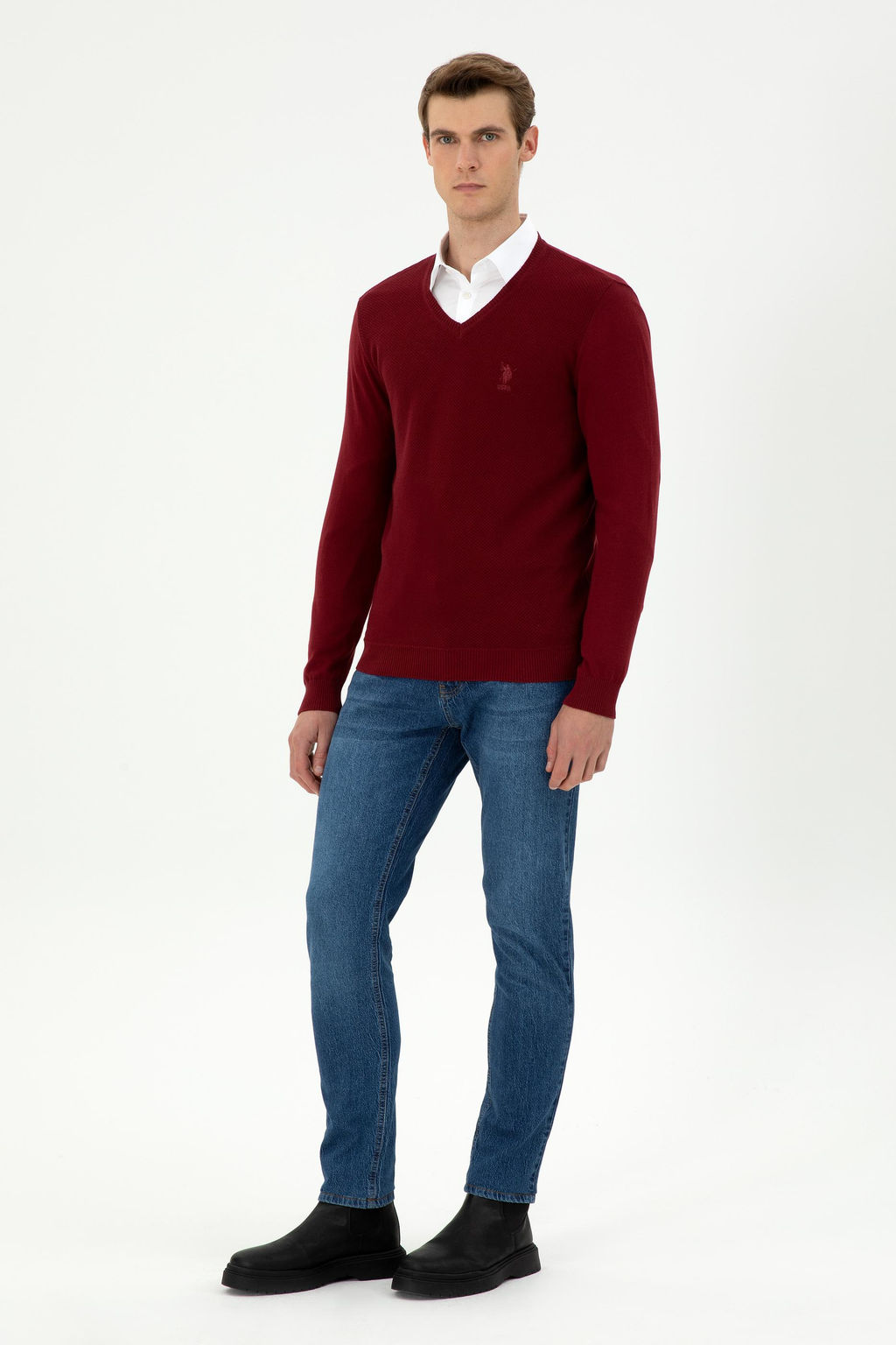 Мужской бордово-красный базовый свитер - U.s. polo assn фото 4