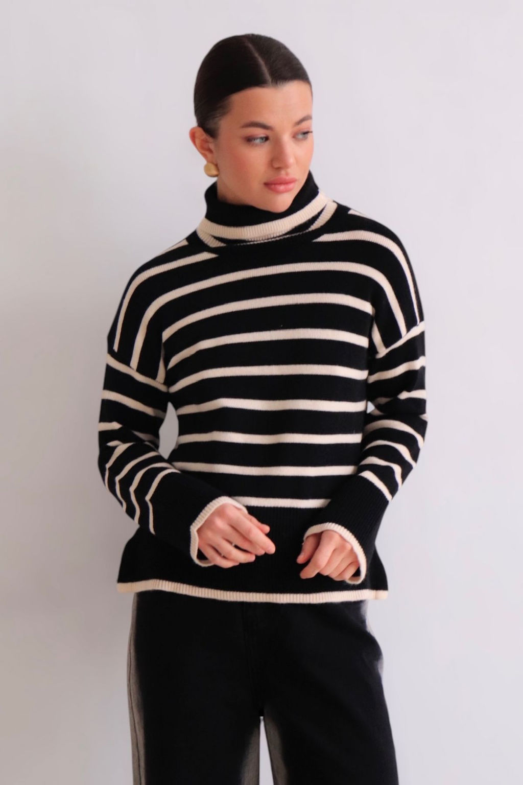 Martichelli Свитер чёрный в бежевую полоску  фото 11