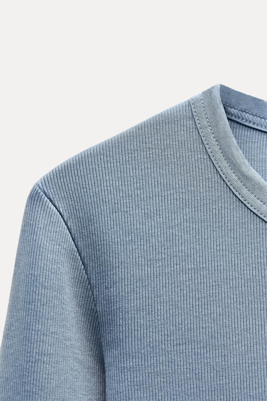 LONG SLEEVE WASHED EFFECT RIBBED T-SHIRT - Zara фото 30