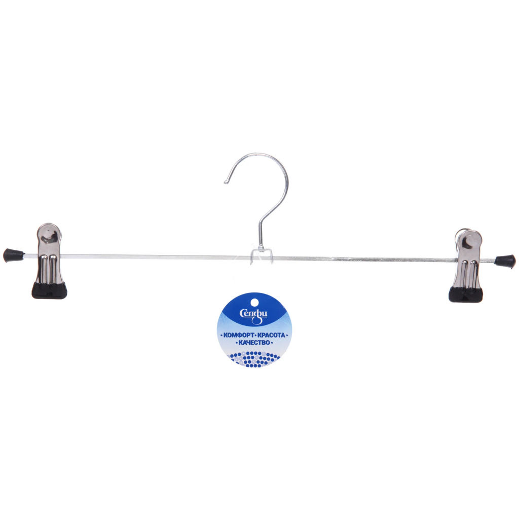 Цена за 10 шт. Вешалка для брюк и юбок с зажимами "ИДЕЯДОМА", поворотный крючок, цвет металл/чёрный, 35*10см (Лейбл Селфи)