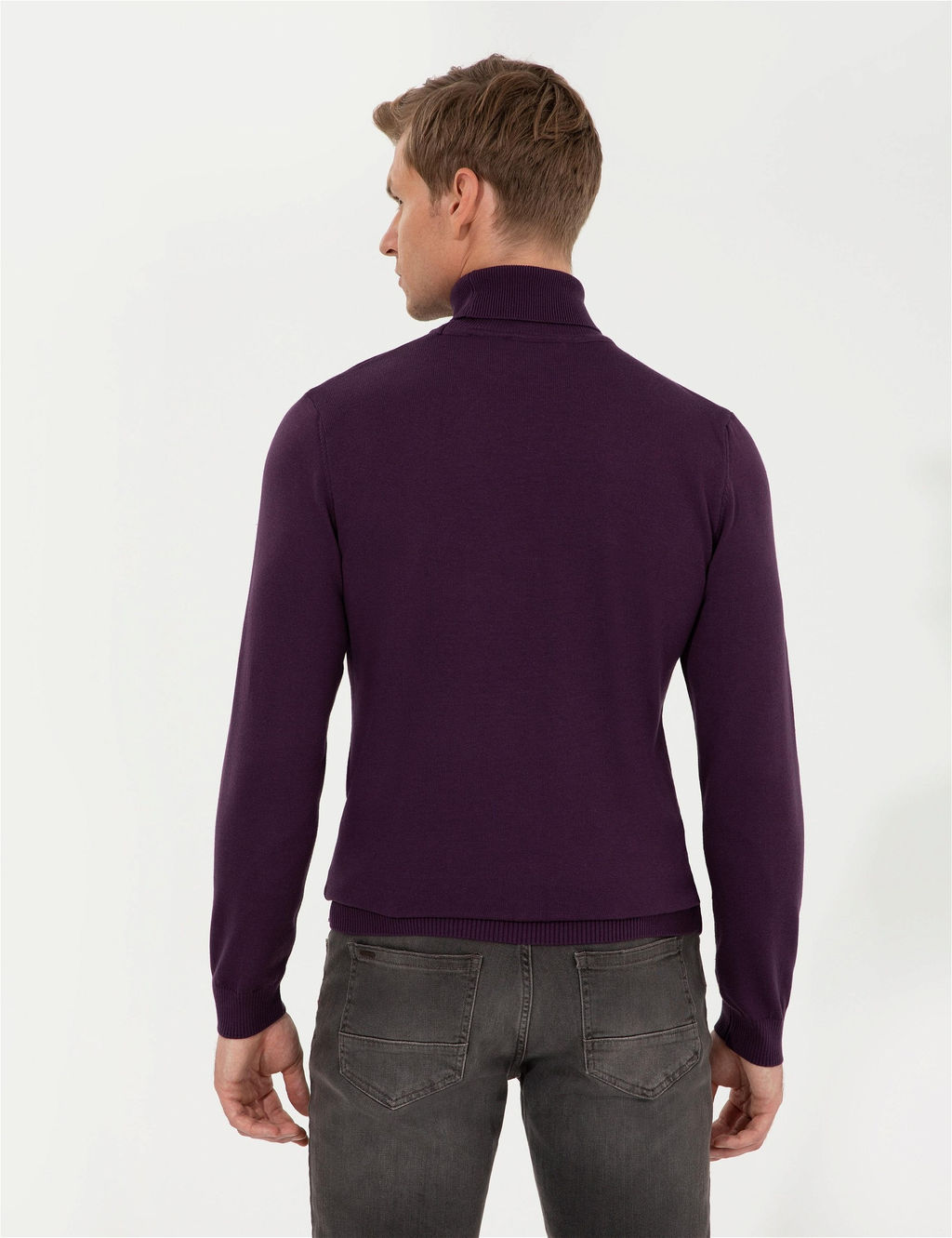 Mor Slim Fit Bal_k__ Yaka Basic Triko Kazak