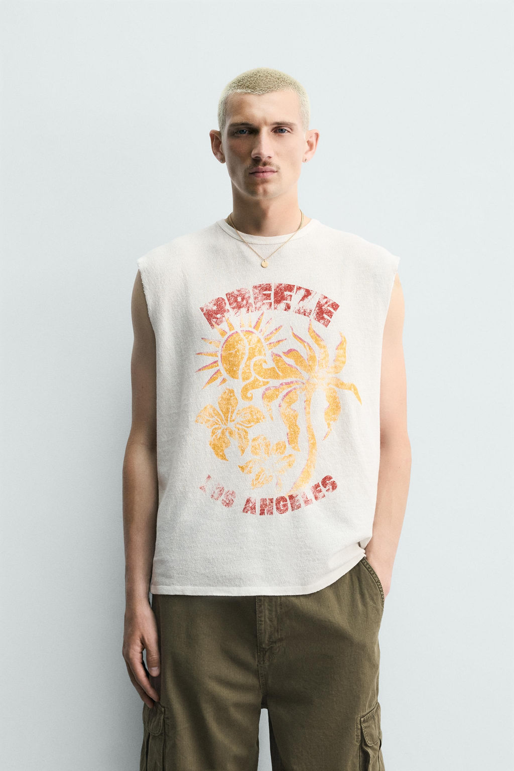 CAMISETA TANK PUNTO LAVADO ESTAMPADO / Blanco roto