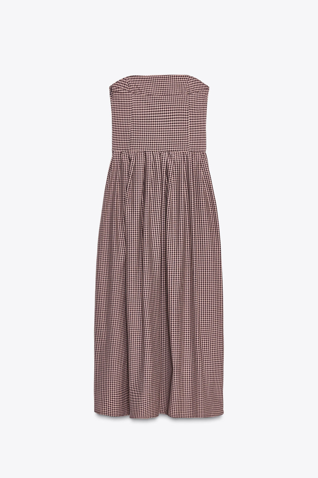 GINGHAM CHECK STRAPLESS MIDI DRESS - Zara фото 9