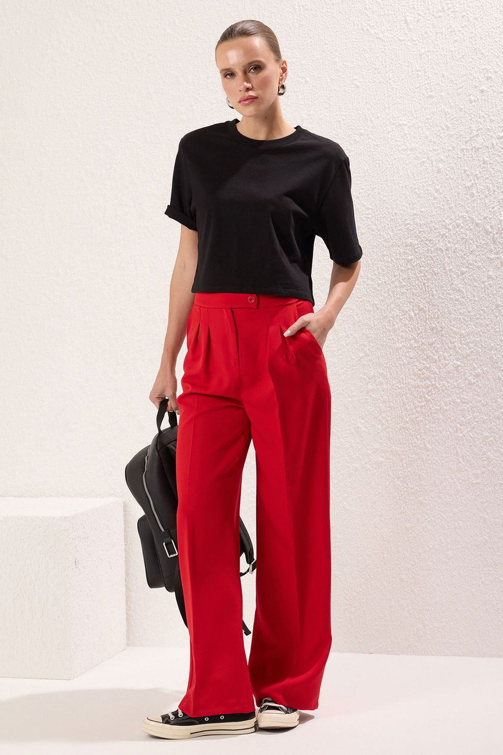 K?rm?z? Wide Leg/Genis Paca Dokuma Kumas Pantolon TWOAW22PL0066