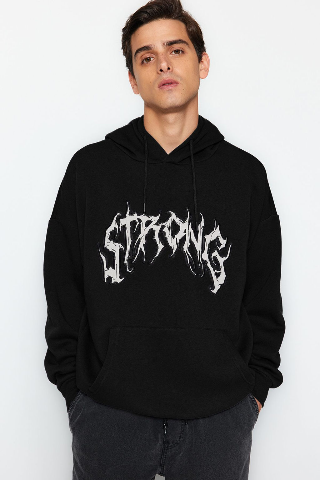 TRENDYOL MAN Antrasit Oversize/Genis Kesim Ici Polar/S?cak Tutan Kapusonlu Sweatshirt TMNAW24SW00029 - Trendyolmilla фото 3