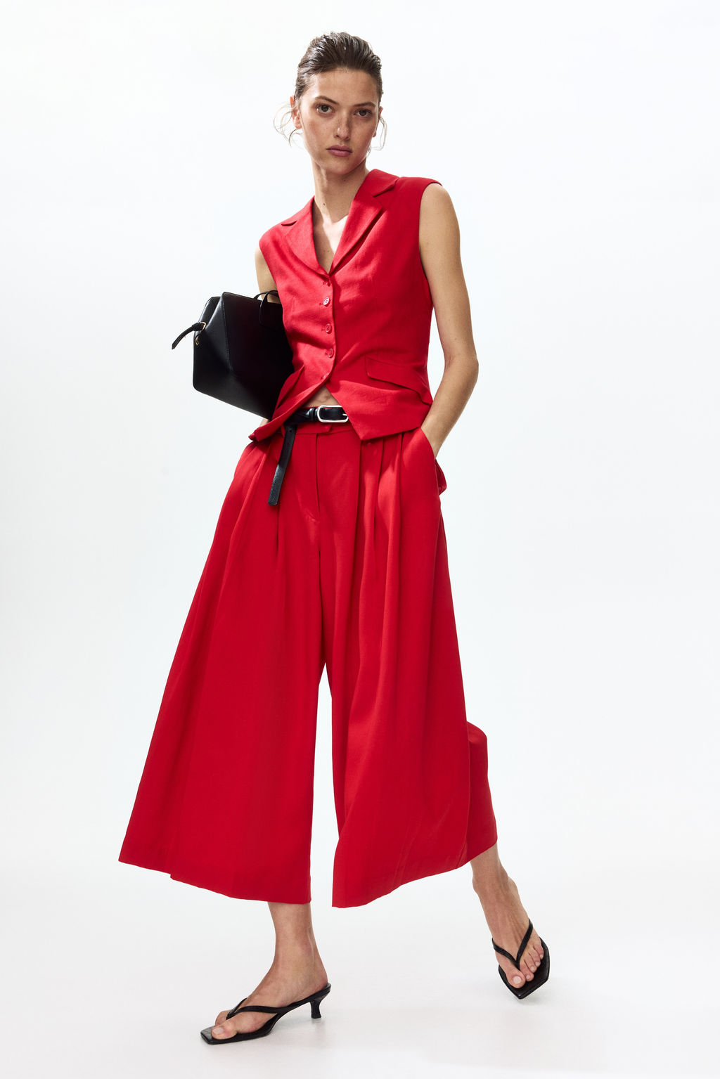 Pantal?n culotte en mezcla de lino con pliegues - H&m фото 2