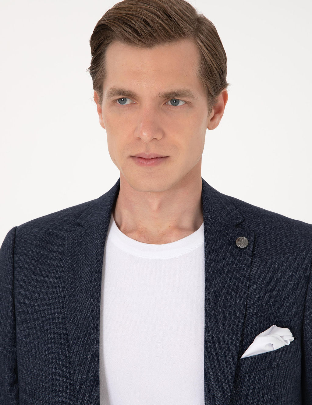Lacivert Ex. Slim Fit Y_n Kar___ml_ Ekose Tak_m Elbise