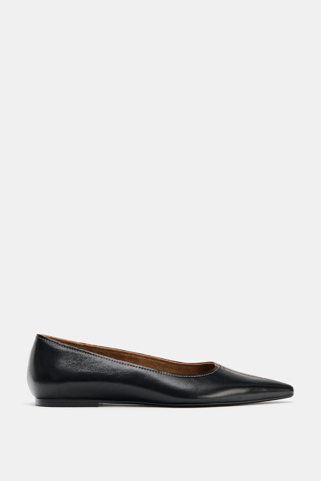 LEATHER BALLET FLATS WITH TOPSTITCHING - Zara фото 8