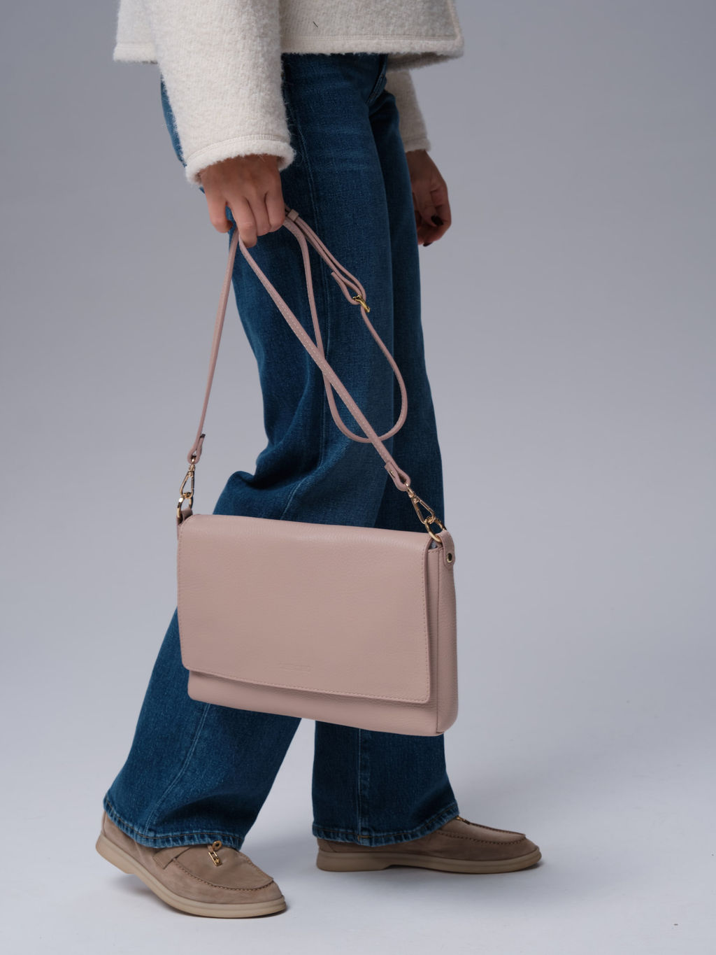 Кожаная сумка клатч Deboro 30181 розово-бежевый