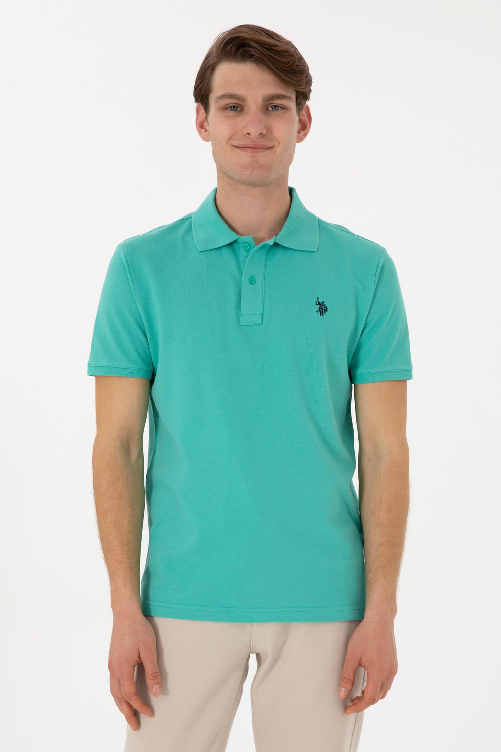 Erkek Slim Fit Polo Yaka Mint Basic Ti__rt