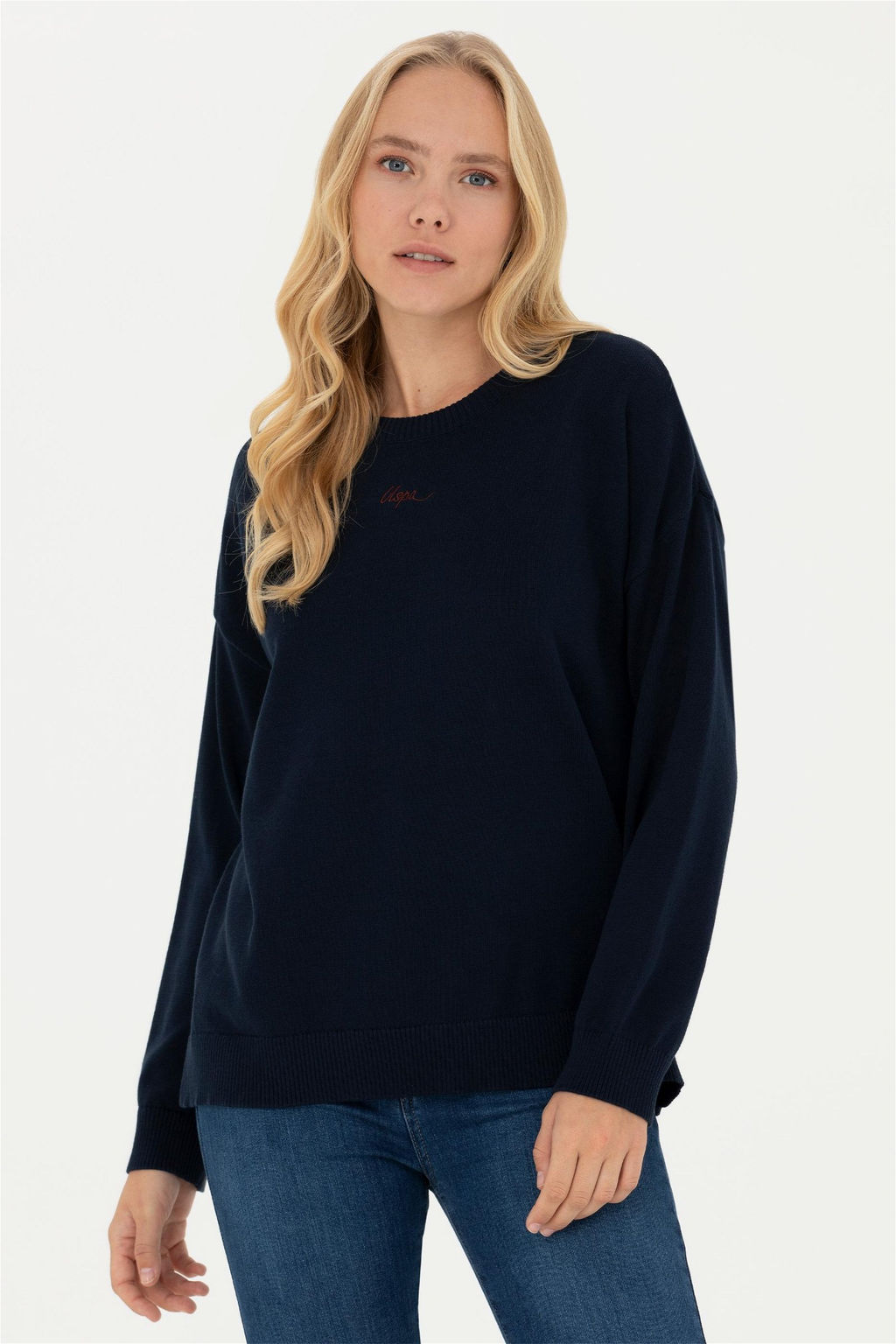 Женский темно-синий свитер с v-образным вырезом - U.s. polo assn фото 10