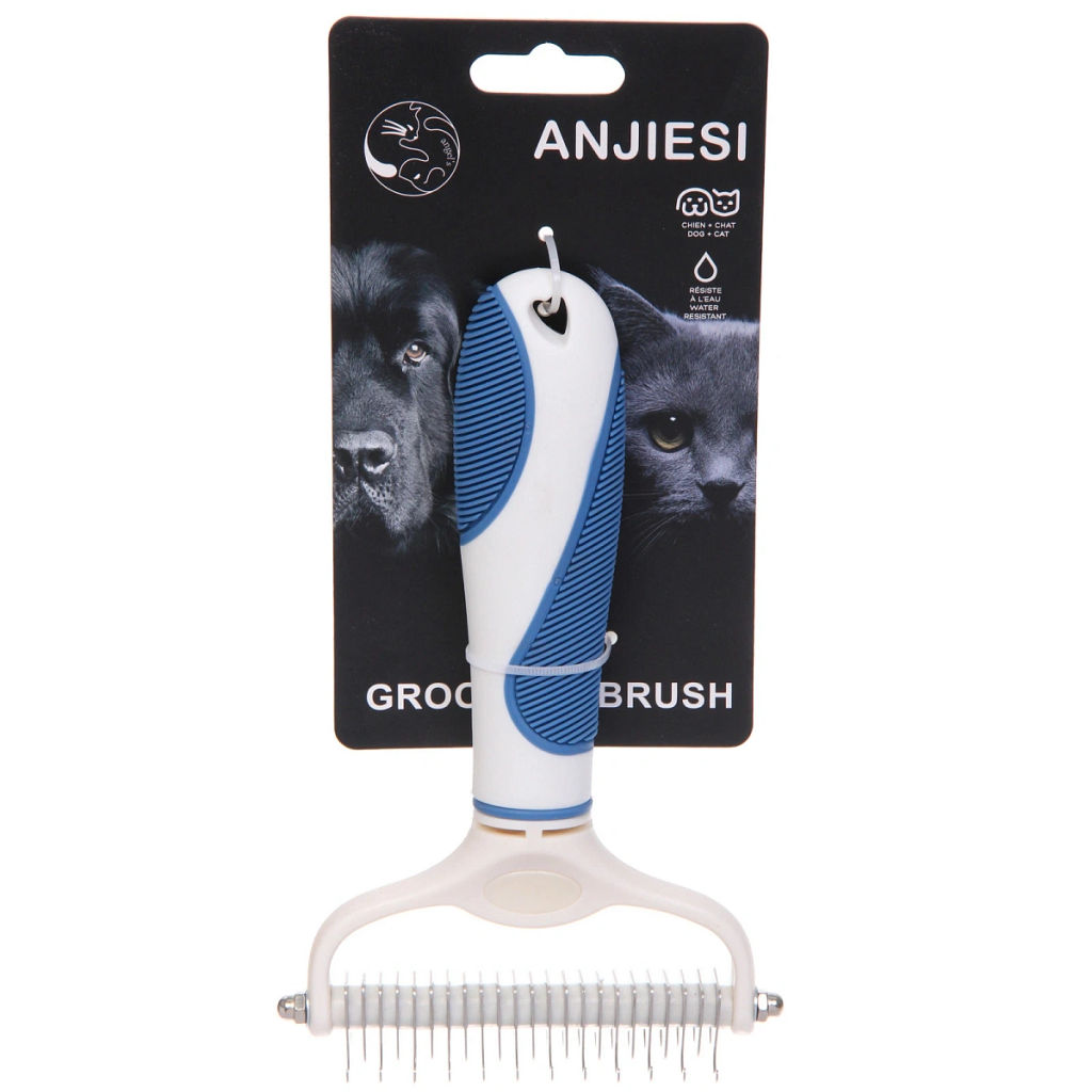 Расческа для удаления колтунов "ЛАПУСИКИ", коллекция БРО, прорезиненная ручка, цвет белый/голубой, 11.2*19см (блистер)