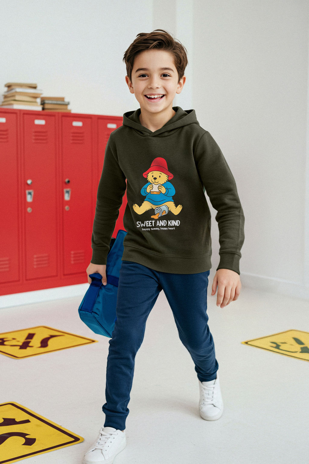 Zumrut Yesili 100% Pamuk Bask?l? Kapusonlu Oversize Orme Erkek Cocuk Sweatshirt TKDAW26SW00006