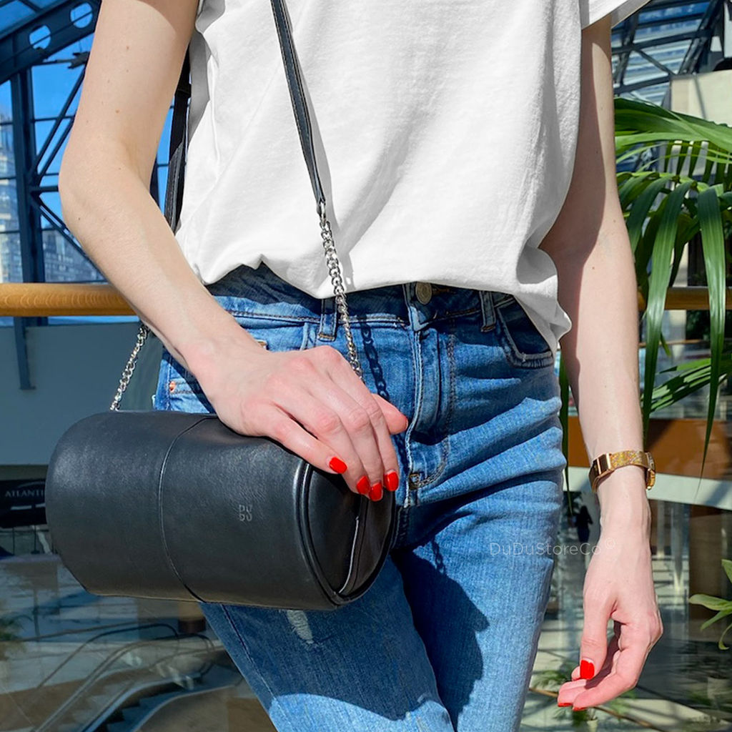 Итальянская кожаная сумка DuDu Bags серии Abigail | черно-розовый - Dudubags фото 8