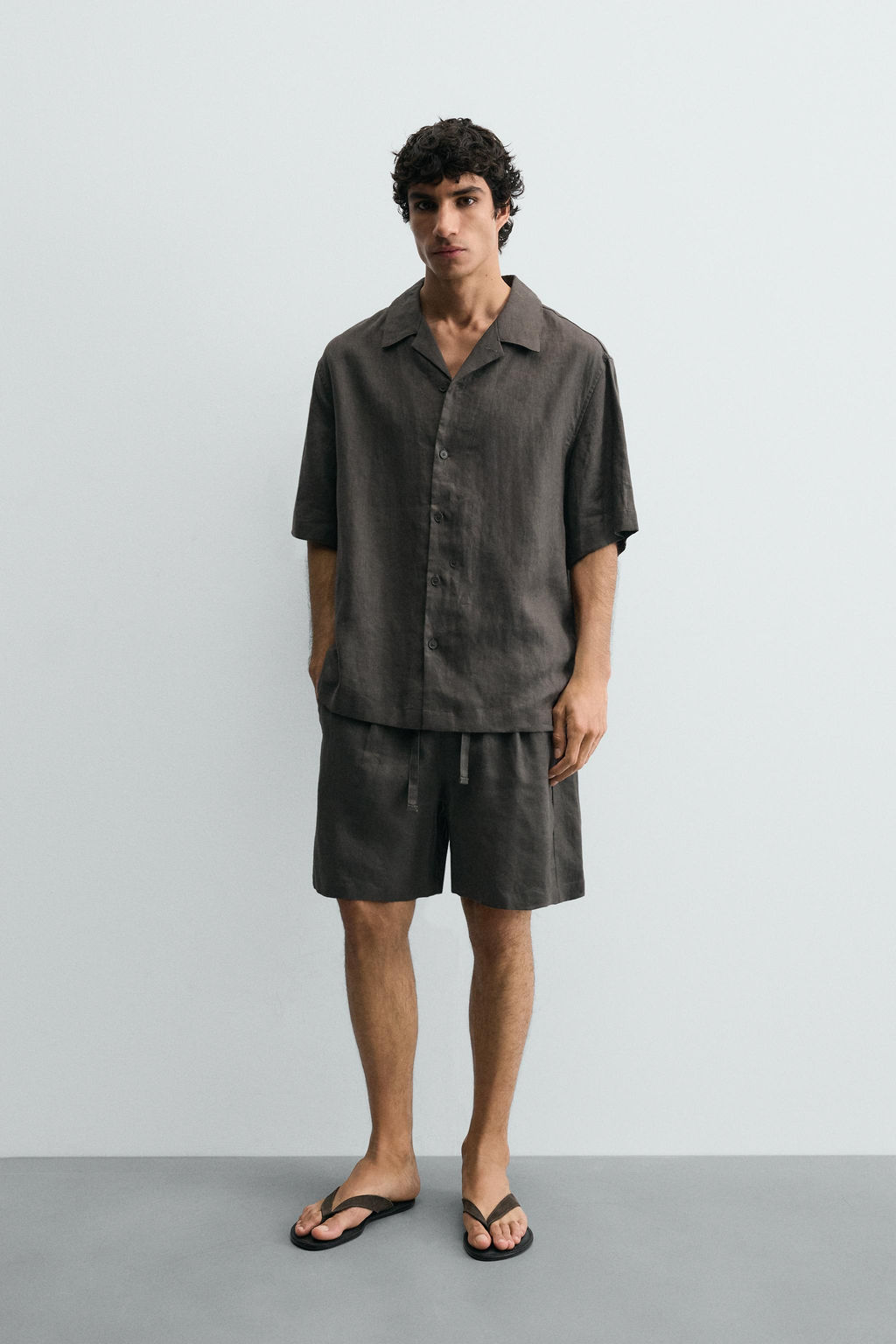 Рубашка CAMISA RELAXED FIT LINO льняная темно-зеленая