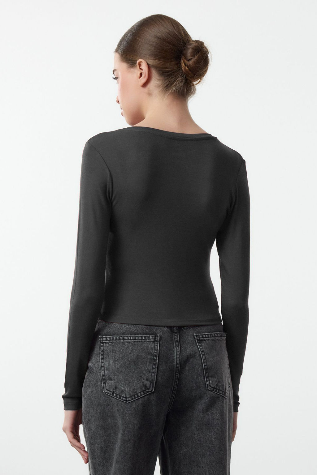 Trendyolmilla Siyah-Ekru Ikili Paket Crop/K?sa Fitted/Vucuda Oturan Orme Bluz TWOAW25BZ00061  фото 5