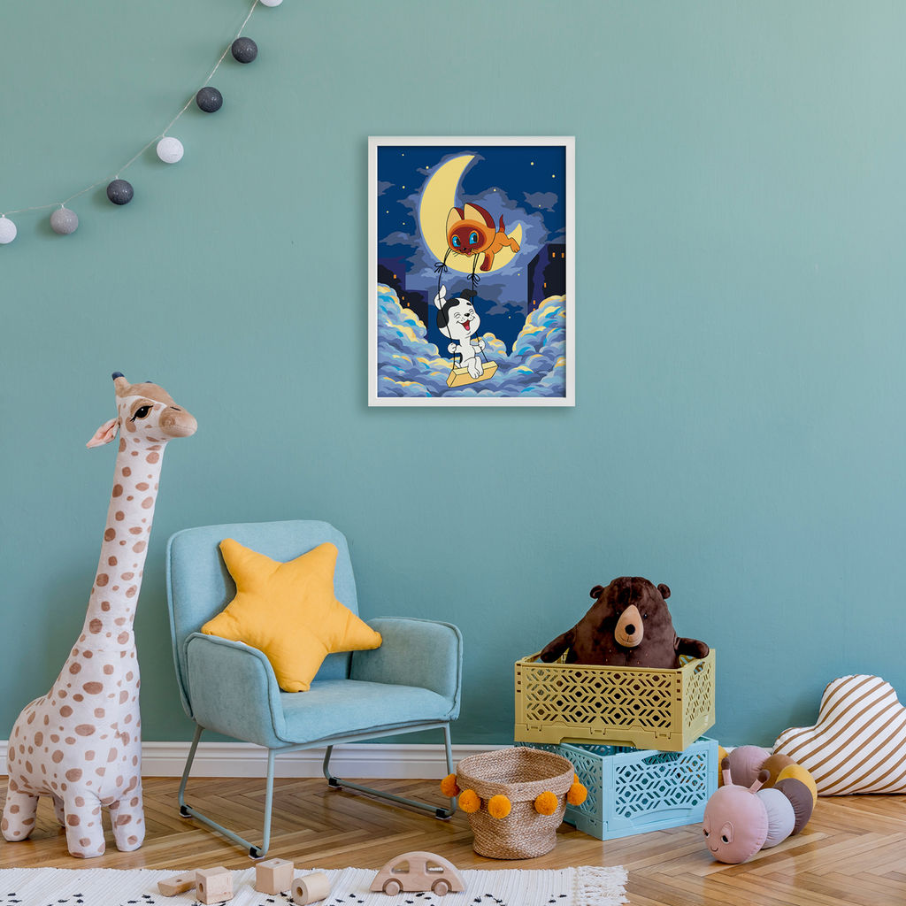 ФРЕЯ CMF-PKZ/PM-002 Набор для раскрашивания по номерам (на картоне) 30 х 40 см Котёнок Гав и Шарик на Луне  фото 4